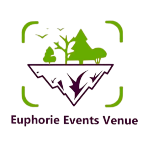 Logo with green trees and birds above a purple stylized land shape, text reads Euphori Events Venue.
